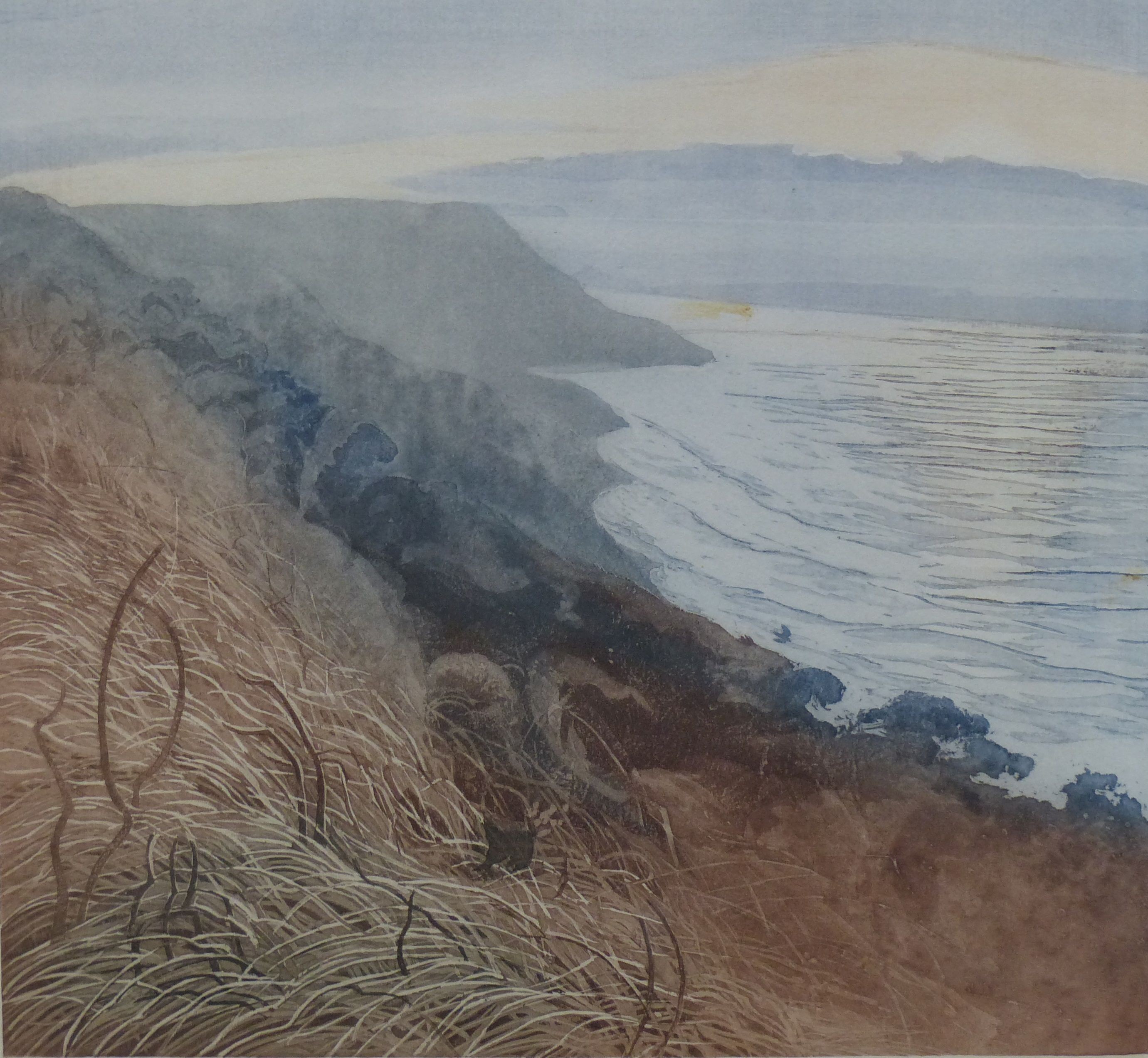 Robert R. Greenhalf (b. 1950), aquatint, 'Winter headland', signed in pencil, 28/150, 29 x 32cm